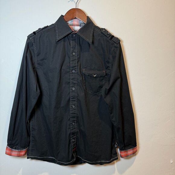 Fender Black Button Up Reversible Cuff Men's Shirt Medium Rock and Roll Religion - Picture 2 of 16